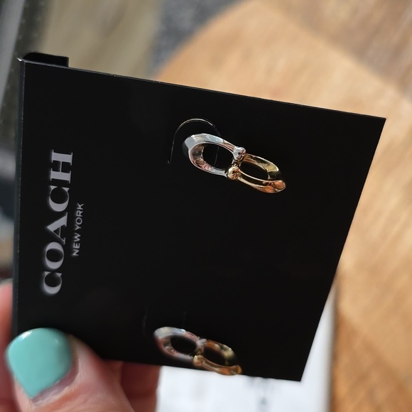 COACH Two-Tone Signature C Double Drop Earrings - Picture 4 of 6